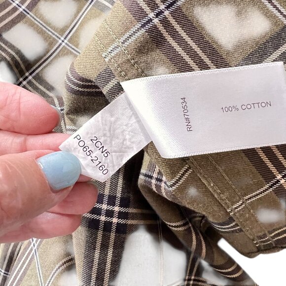 Orvis Mens XL Tan Plaid Button Down Shirt Cotton Collar Pocket Long Sleeve - Picture 5 of 12